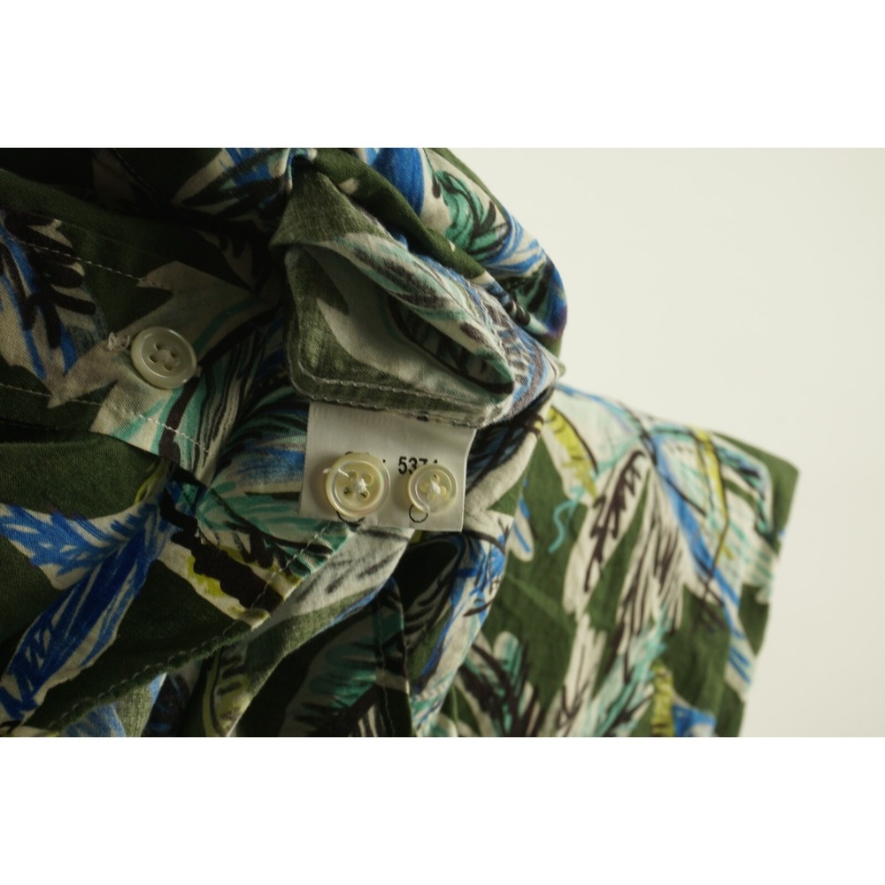 Hartford Men's XL Long Sleeve Green Blue Palm Tree Jersey Cotton Hawaiian Shirt - Picture 8 of 10